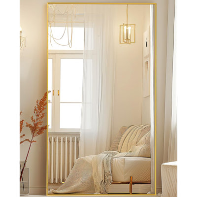 Miroir pleine longueur, miroir sur pied surdimensionné de 81 po x 41 po autoportant, miroir sur pied corps entier avec support, suspendu pour le salon de la chambre à coucher, doré, style rectangulaire