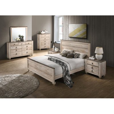 Ensemble de chambre à coucher 6 pièces, lit, commode, miroir, 2 tables de chevet, commode Imerland