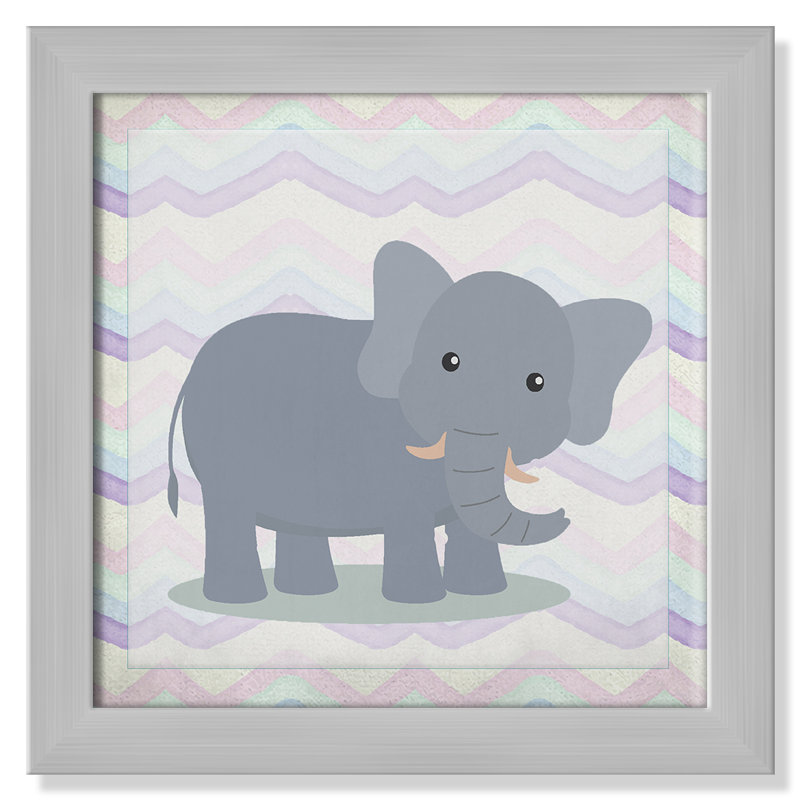 Art de l'éléphant rose, Encadré plat argent, H 16 po x l 16 po x P 0,6 po