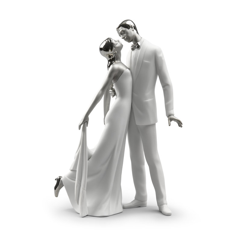 Happy Anniversary Couple Figurine, Silver/White