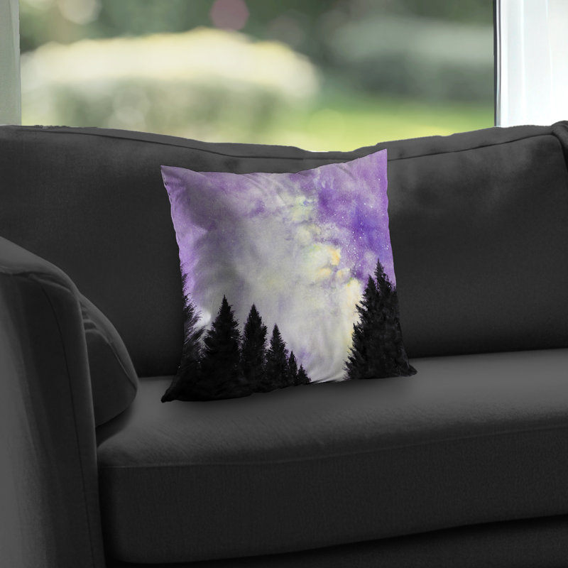 Purple starry sky - Poly twill throw pillow for home decor