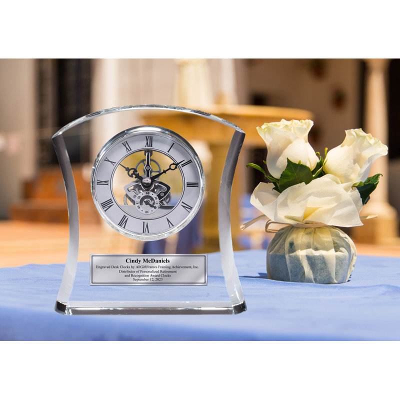 Analog Cherry Solid Wood Quartz Movement / Crystal Tabletop Clock in Silver, Yes