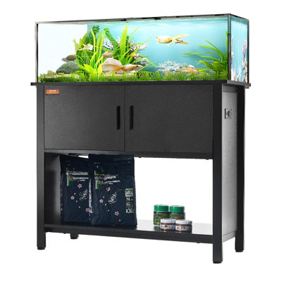 Support pour aquarium, support pour aquarium de 40 gallons, support pour réservoir de tortues en acier et en panneau de fibres à densité moyenne de 36,6 x 18,9 x 31,5 po, capacité de charge de 335 lb, support pour réservoir de reptile avec armoire de rangement et panneau électrique intégré, noir