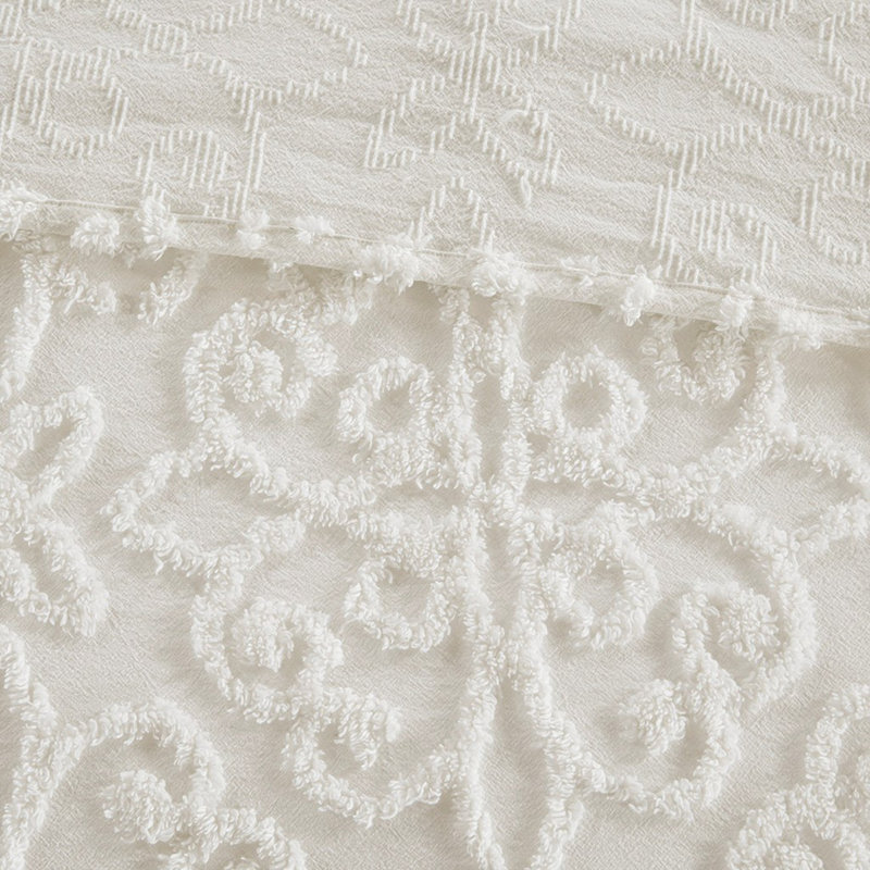 3 Piece Tufted Cotton Chenille Bedspread set, Off White