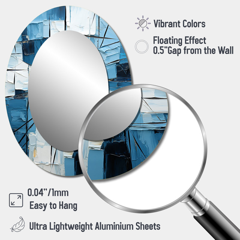 Cubism Blue And White Fight - Blue Modern Oval Wall Mirror, 40" x 30"