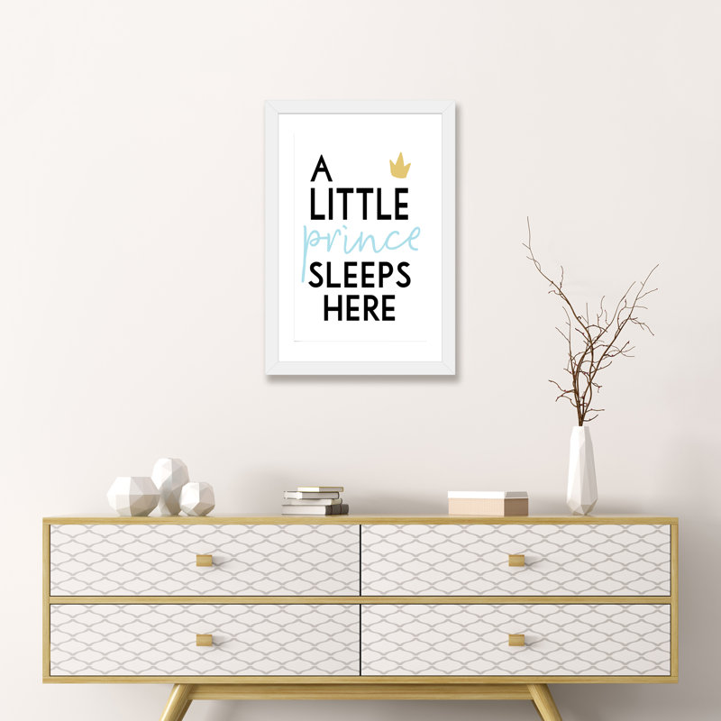 «A Little Prince Sleep Here», reproduction d'art textuel, H 24 po x l 16 po x P 1 po, Papier encadré blanc, Blanc