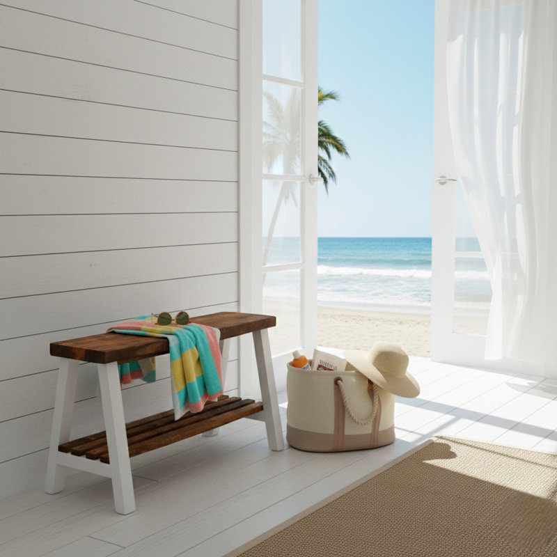 Banc de rangement Daigo, Brun clair / blanc