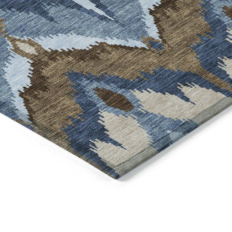 Tapis intérieur lavable en ikat bleu et bleu ciel 9 pi x 12 pi