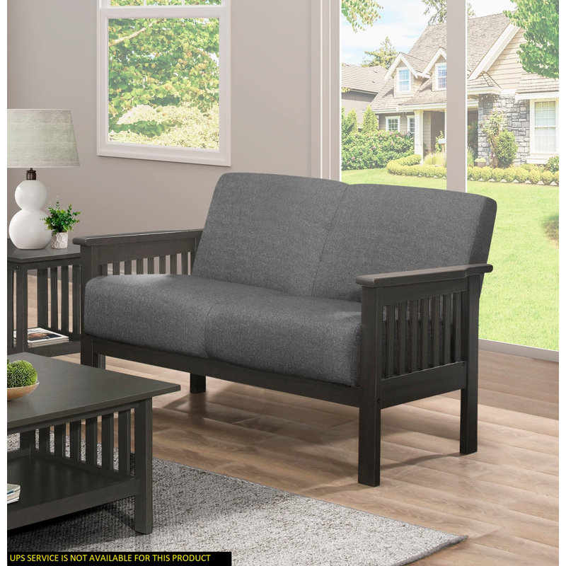 Classic Living Room 1Pc Loveseat Grey Cushion Seat And Back Solid Rubberwood Furniture Transitional Style