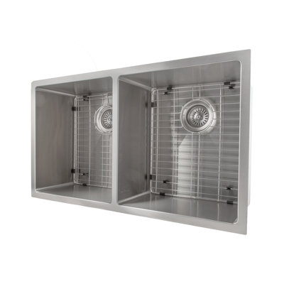 Anton Stainless Steel 33" L x 19" W Double Basin Undermount Kitchen Sink with Basket Strainer