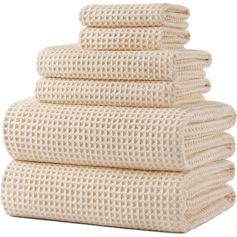 Serviette de bain très grande taille, 60 x 30 pouces, ensemble de serviettes de bain en microfibre non pelucheuse à séchage rapide, ensemble de 6 pièces (tissé gaufré)