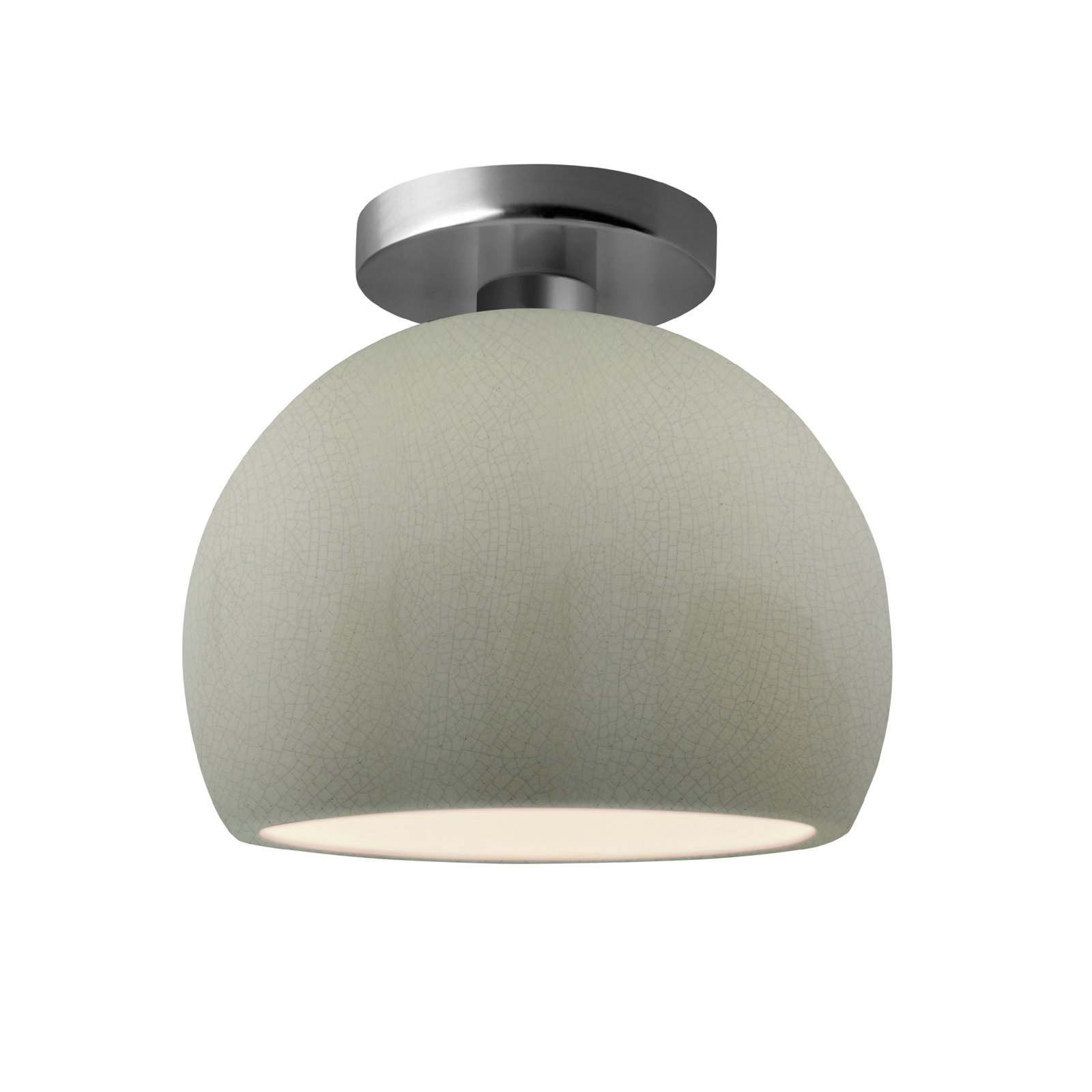 Single Light Ceramic LED Semi Flush Mount, 7" H x 7" W x 7" D, Celadon Green Crackle, Brushed Nickel