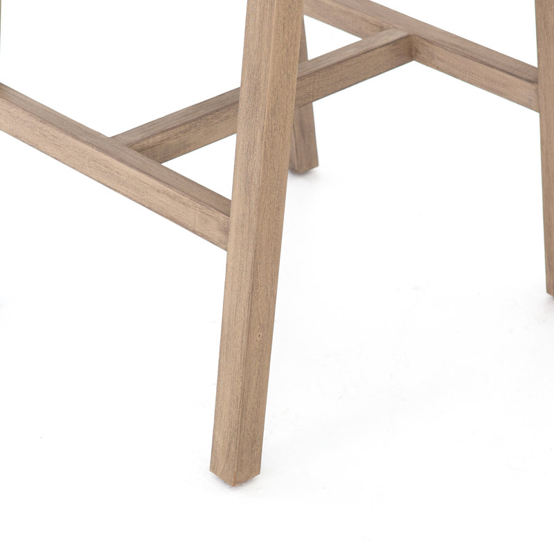 Delano Outdoor Teak Bar Stool, Washed Brown, Bar Stool (29" Seat Height), Gray Rope