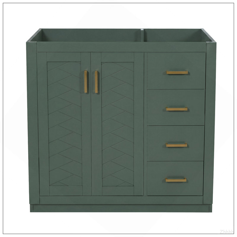 Meuble-lavabo de 36 po sans lavabo supérieur, armoire de rangement en bois massif, meuble-lavabo autoportant avec 3 tiroirs et portes à fermeture douce