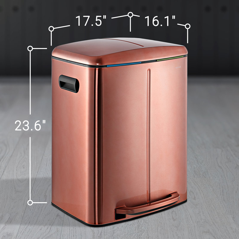 Step On Multi-Compartment Trash/Recycling Bins - 10.6 Gallons, Rose Gold
