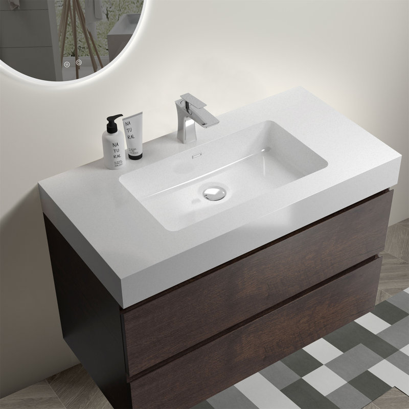 Meuble-lavabo avec lavabo Alice, Noyer, Blanc, 36"