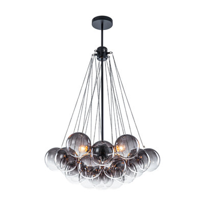 3-Light Gradient Globe Gray Glass Cluster Bubble Chandelier