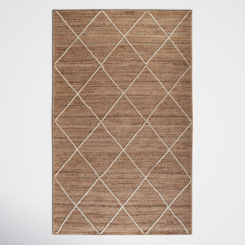 Alberta Geometric Handmade Flatweave Jute Brown/White Area Rug, Rectangle 5' x 8'