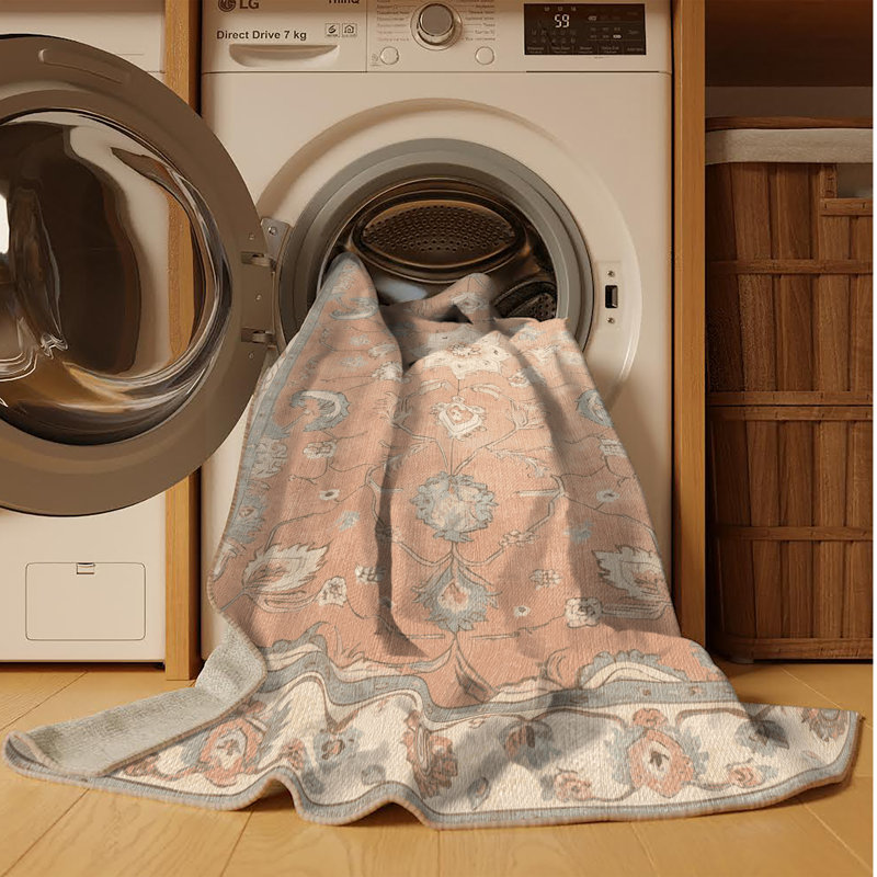 Tapis beige lavable à la machine Afyon, Rectangle 7 pi x 10 pi