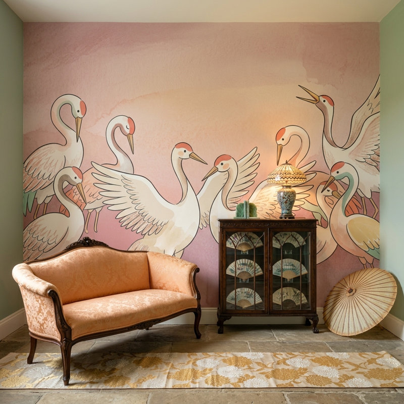 Décoration murale amovible Cranes, Non tissé, 160 po x 108 po
