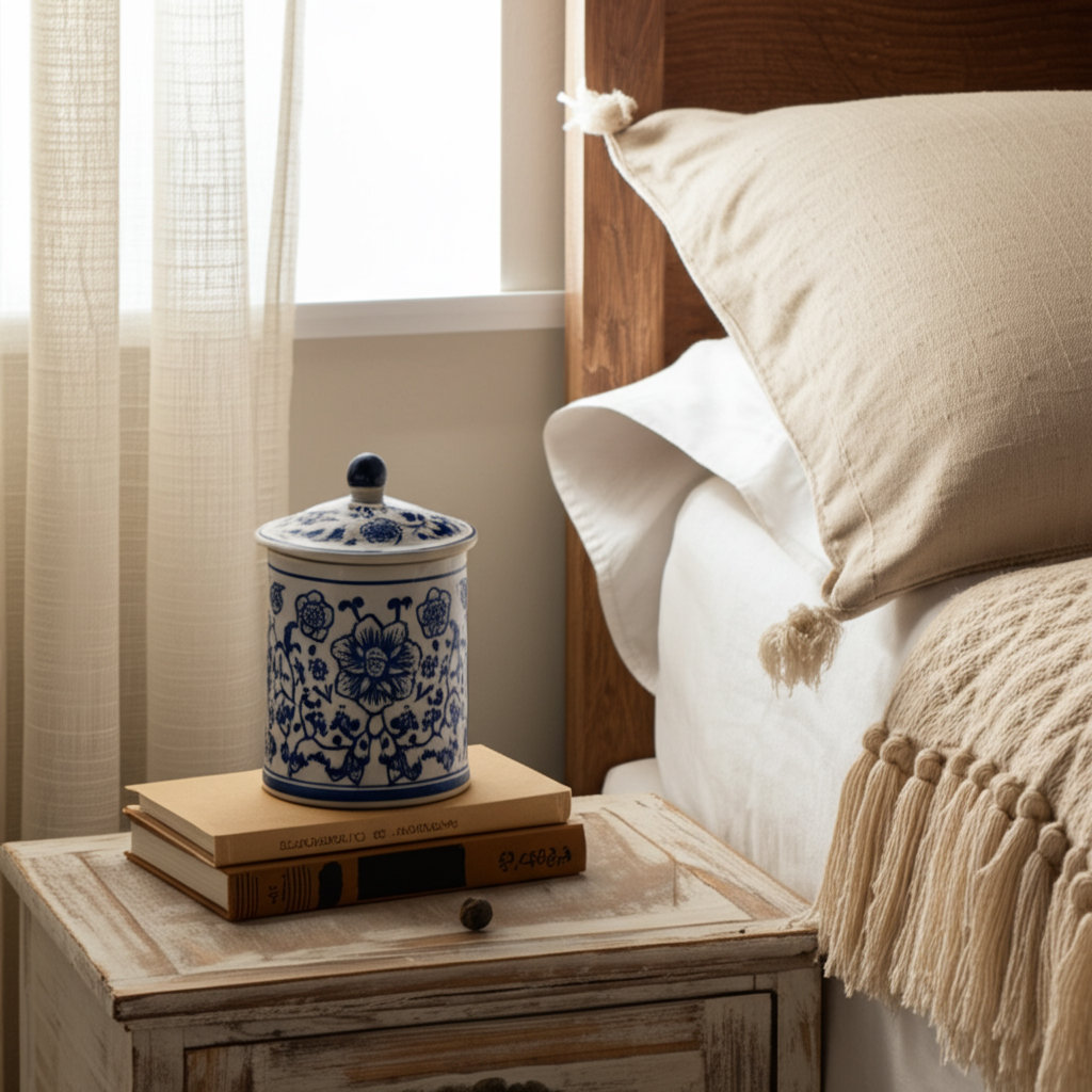 Ceramic Chinoiserie Scented Candle 6-Inch 8oz with Lid, Blue and White - 4" x 4" x 6" Alcott Hill®