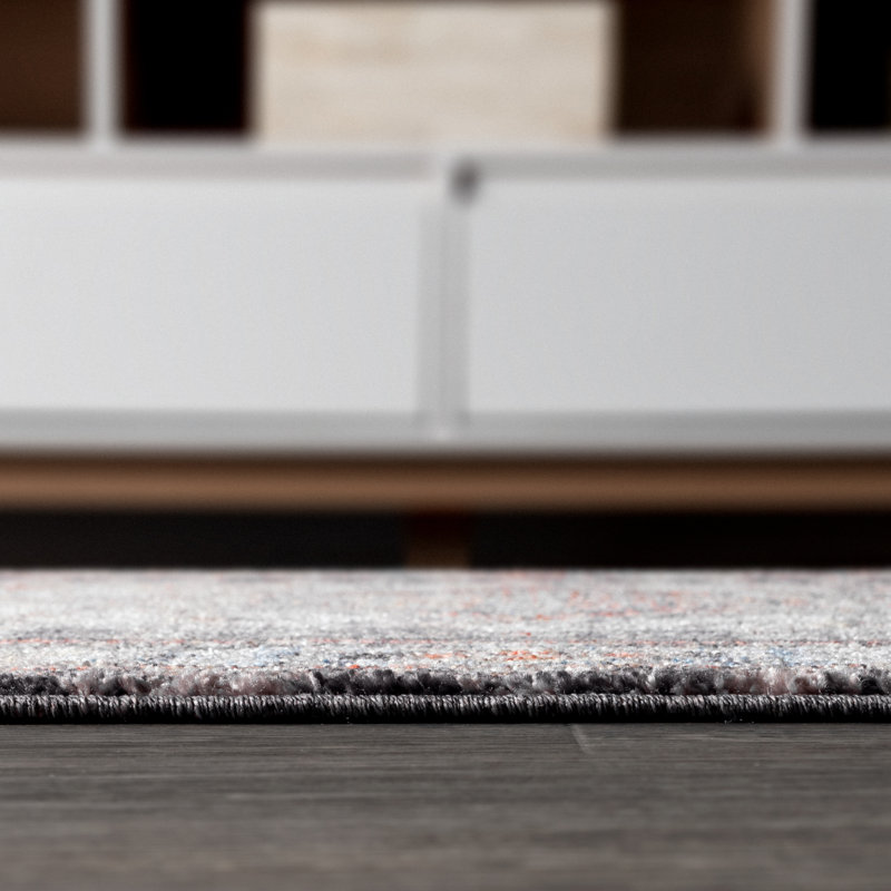 Stilwell Vintage Medallion Charcoal Gray/Ivory Rug, Rectangle 5'3" x 7'7"