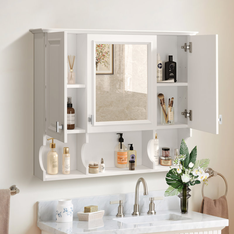 Armoire de rangement murale moderne avec tablettes ouvertes, Satin