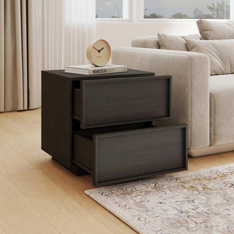 18.9" Wooden Nightstand with 2 Drawers (Set of 2), Black