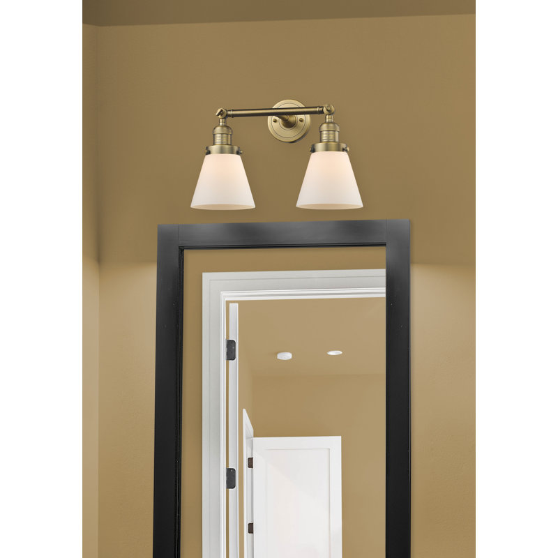 Éclairage pour meuble-lavabo 2 lumières rétro Lattimer, DEL, Laiton brossé, Boîtier blanc mat