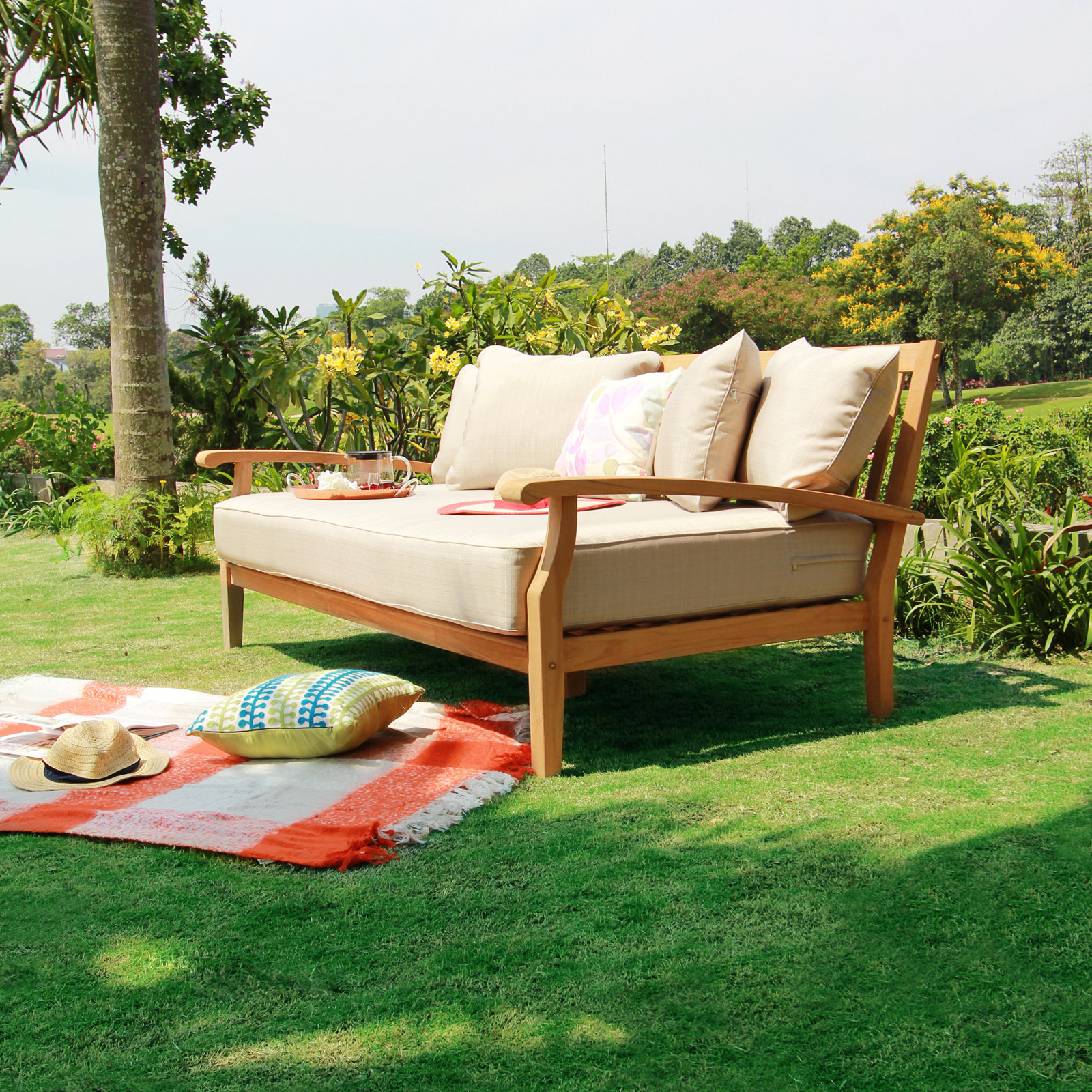Brunswick 52" Teak Patio Loveseat, Beige, Natural