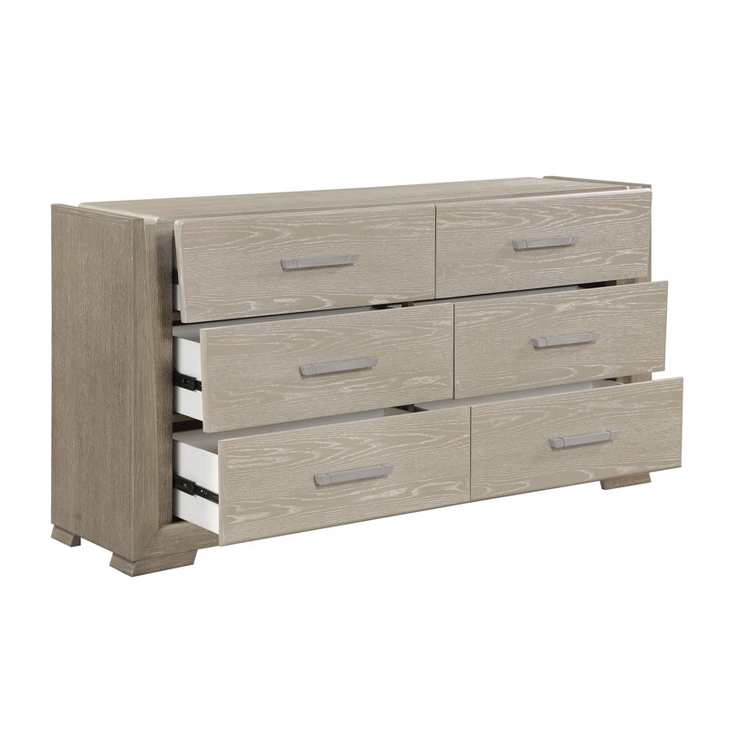 Commode de chambre contemporaine à 6 tiroirs, armoire de rangement de style architectural gris brun