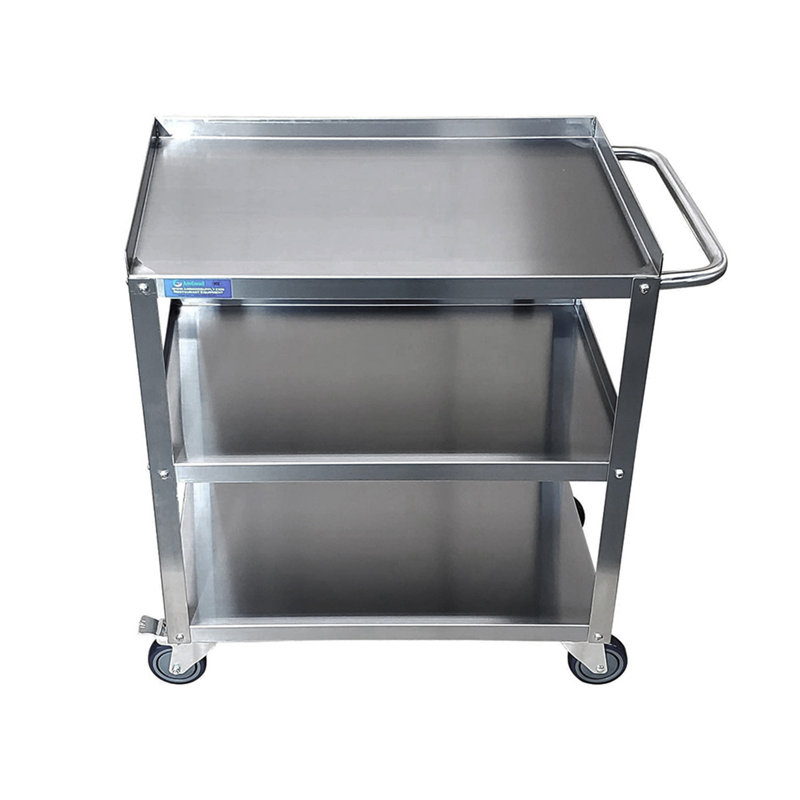 Stainless Steel. 3 Shelf Metal Utility Cart on Wheels with Handle, 33" H x 33" W x 21" D