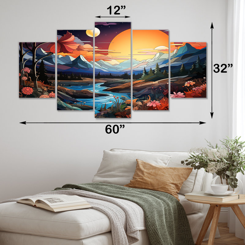 «Yellow Enchanted Meadows Fantasy II», paysages abstraits, art mural multi-panneaux