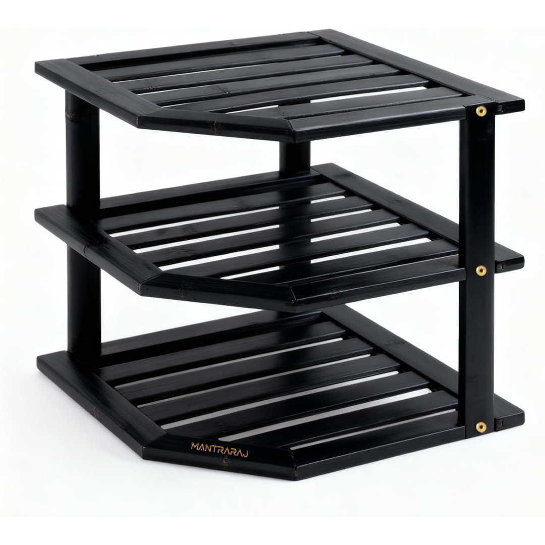 3 Tier Bamboo Corner Shelf Rack Unit Kitchen Storage Organiser Black