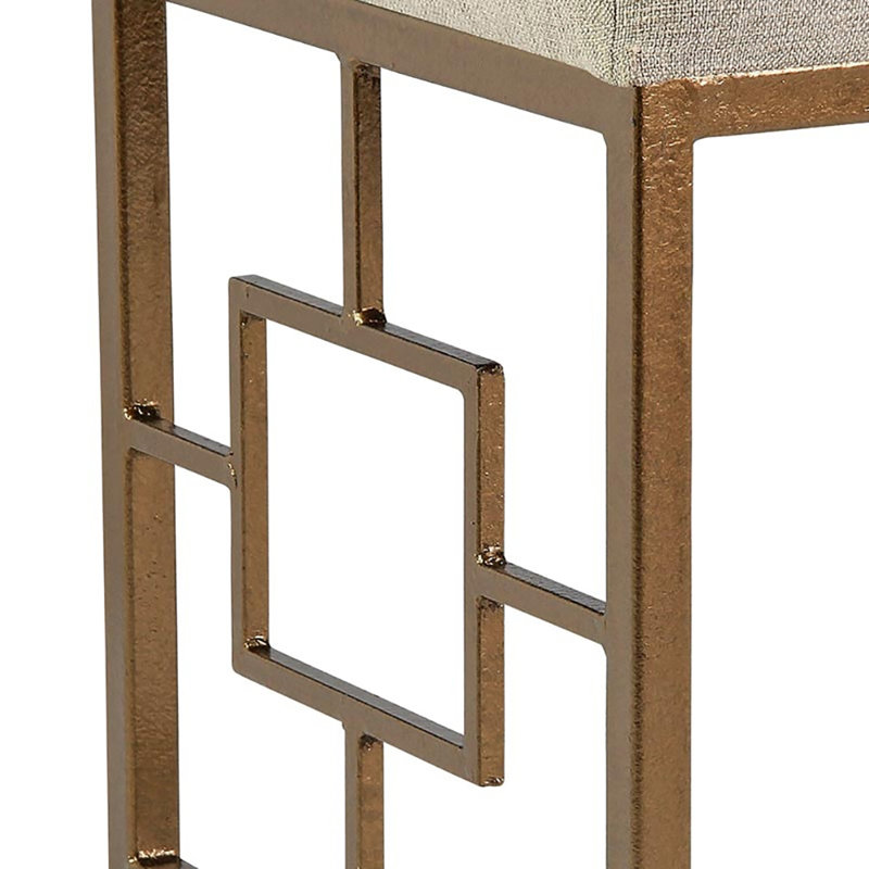 Plaza Upholstered Bench, Bronzed Brass/Beige