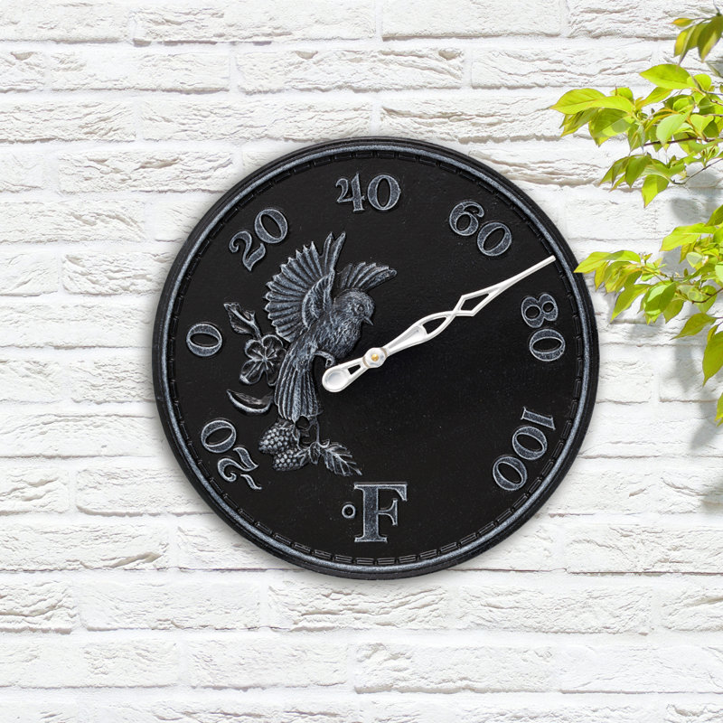 16" Songbird Thermometer, Black/White