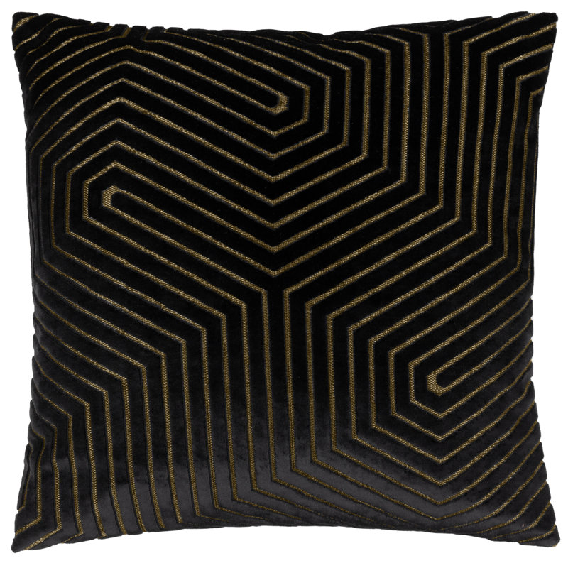 Evoke Geometric Square Throw Cushion, Black, Feather