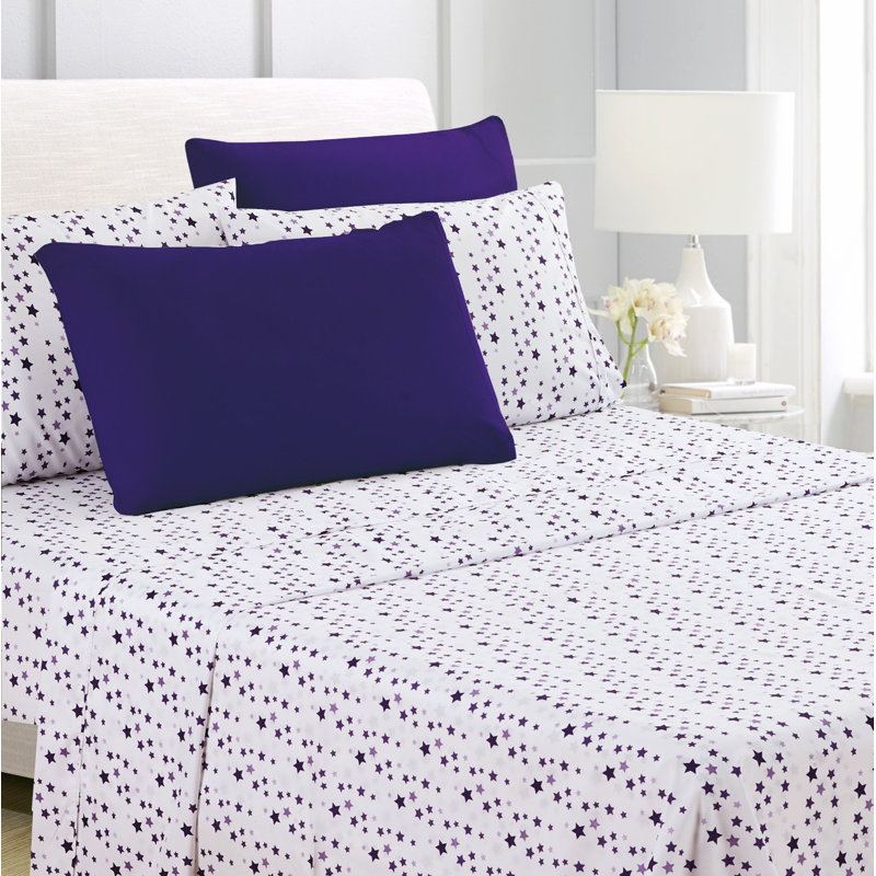 Twin Purple Star Print Microfiber Deep Pocket Sheet Set