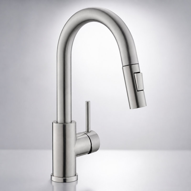 Robinet de cuisine et de salle de bain polyvalent en nickel brossé avec douchette rétractable, idéal pour une gestion efficace de l'eau et une esthétique moderne