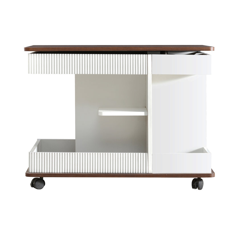 29.5"L Modern End Table With Lockable Swivel Wheels, Multifunctional Side Table With 360°Rotating Lift-Top, Industrial Accent Table With Storage Space For Living Room, White