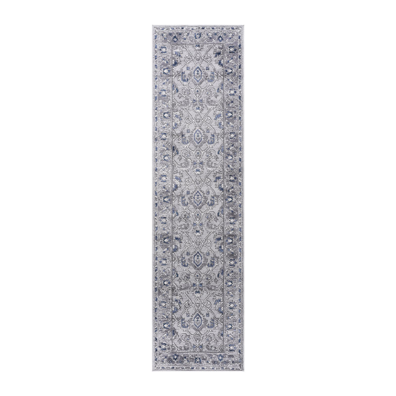 Tapis tissé et tissé 2 x 8, gris / bleu, sans perte de teinture, pour le salon, la chambre à coucher et la salle à manger