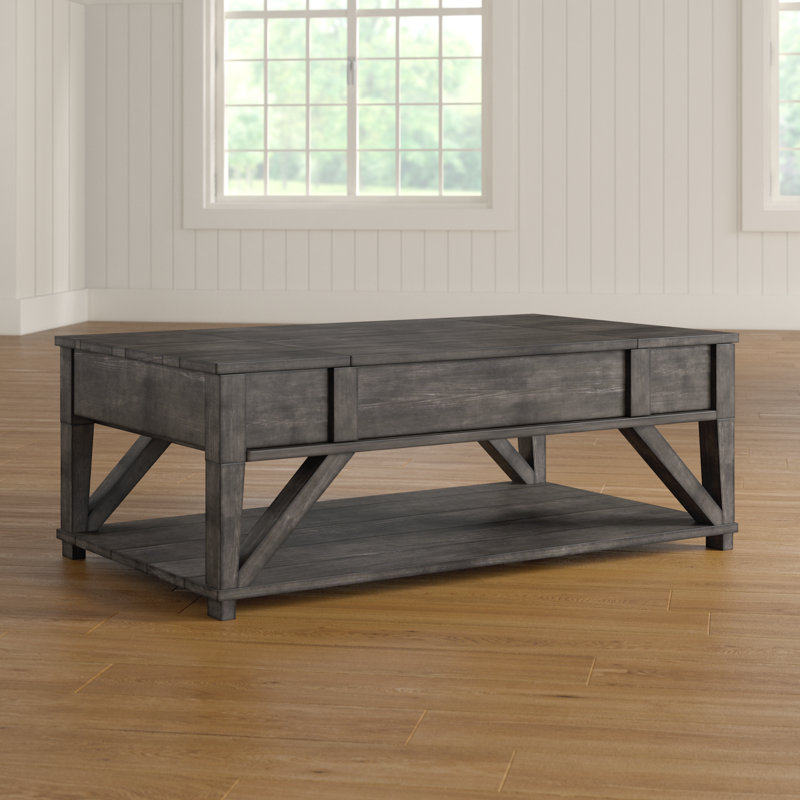 Midnight Oak Brown Rectangular Lift-Top Coffee Table with Storage