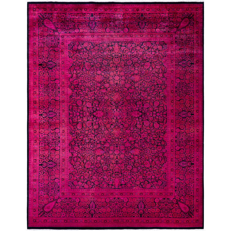 Tapis rose en laine noué à la main de style moderne et contemporain Caceres 9 pi 1 po x 11 pi 10 po