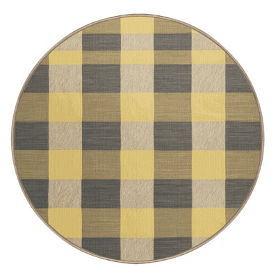 Machine Washable Checkered Brown Area Rug