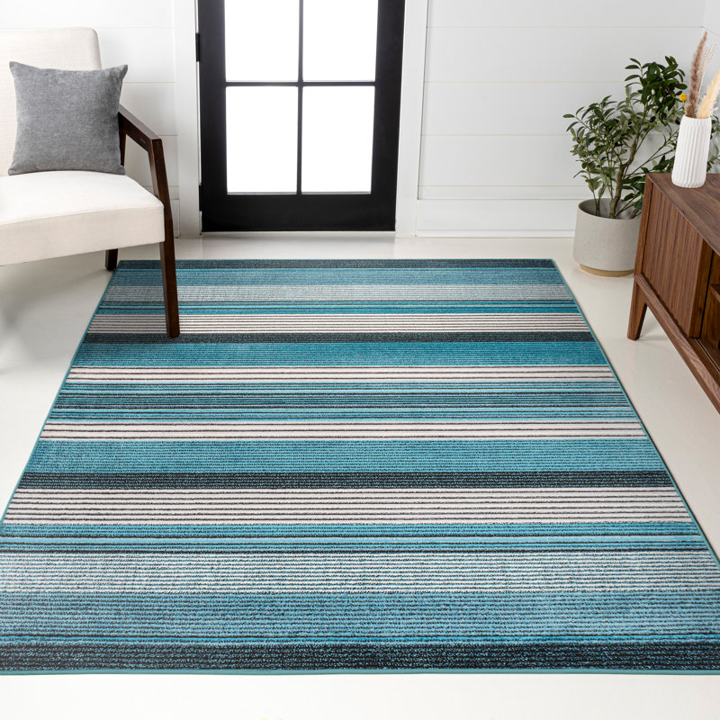 Angeal Gradient Ticking Striped Blue/Navy Rug, Rectangle 3'11" x 6'