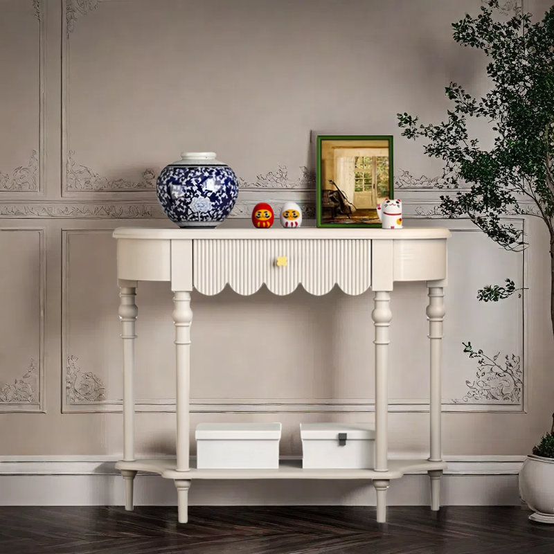 Armoire console en bois massif, Crème, crème, H 33,5 po x l 47,2 po x P 11,8 po