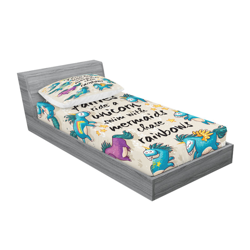 Drap-housse et coussin décoratif Ambesonne, Ensemble de draps pour lit simple + 3 pièces supp