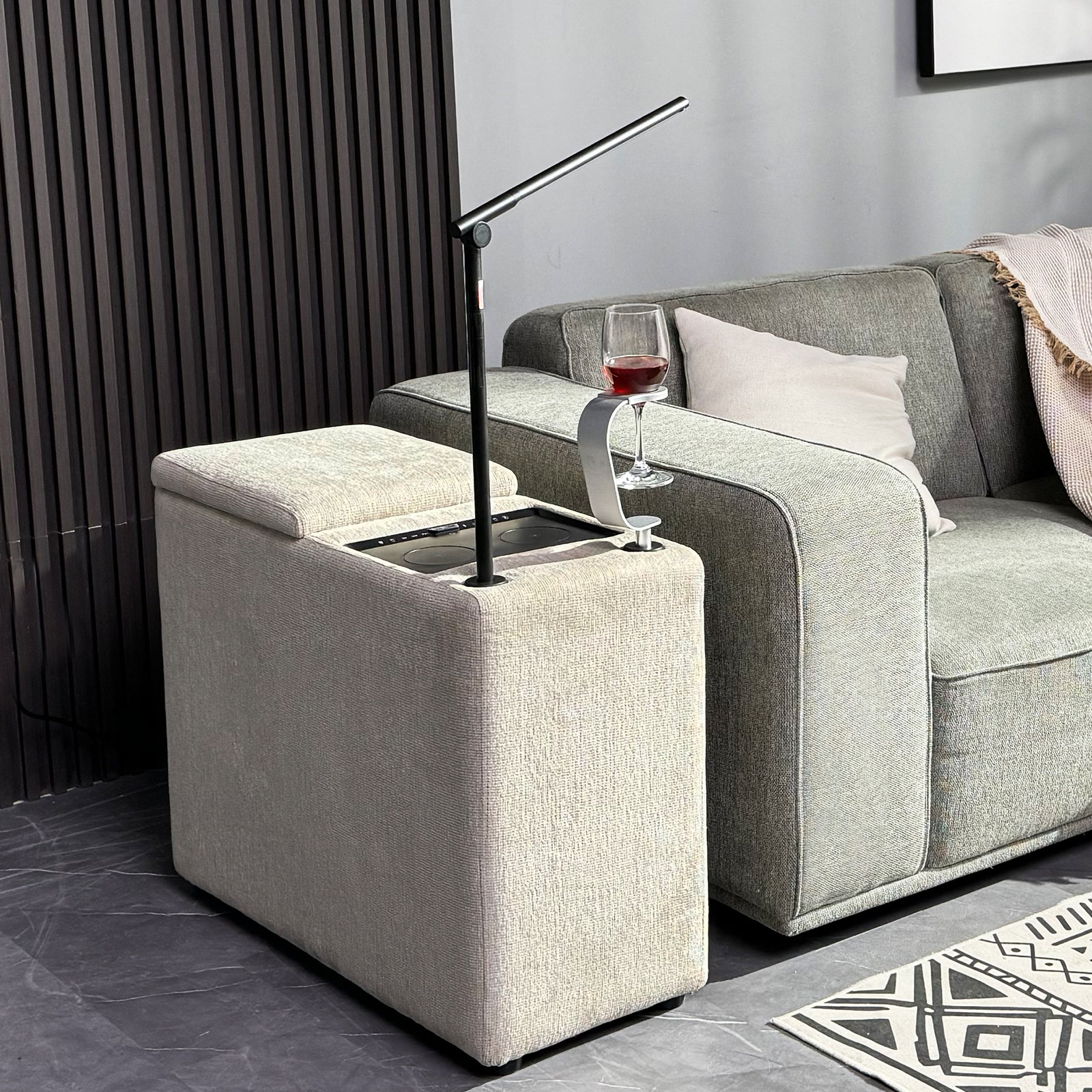 30.1" Wide Home Theater Configurable Seating with Cup Holder,Wireless and Built-in Outlets in Almond