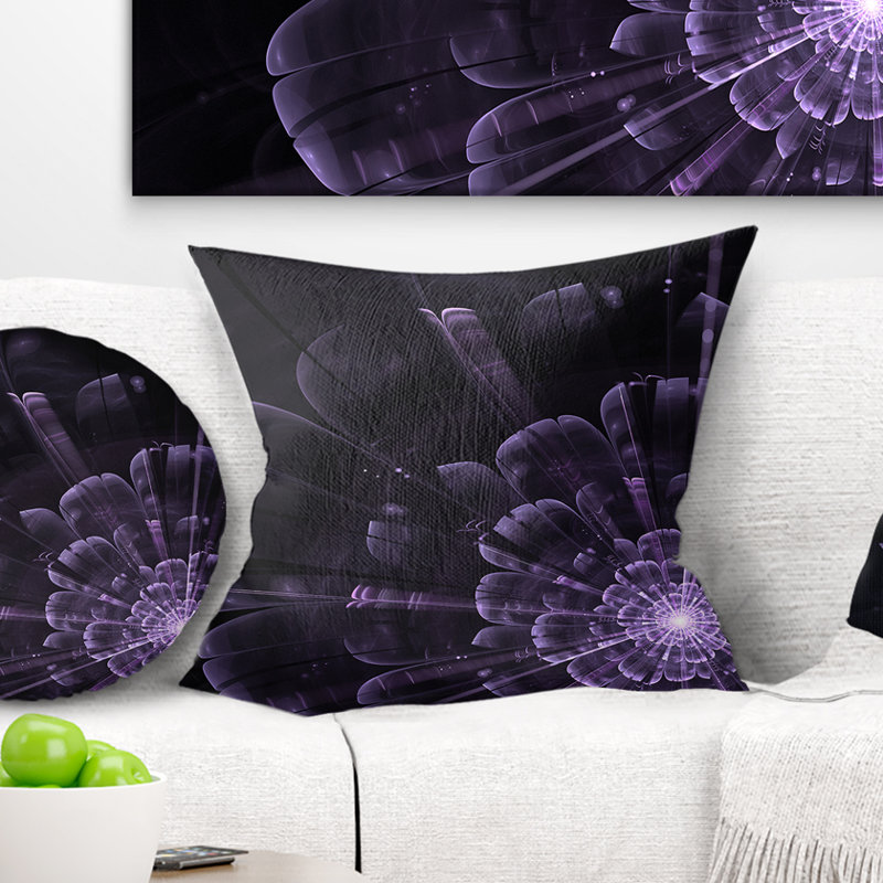 Glowing Crystal Purple Fractal Flower - Floral Printed Pillow, 16" x 16", Throw Pillow