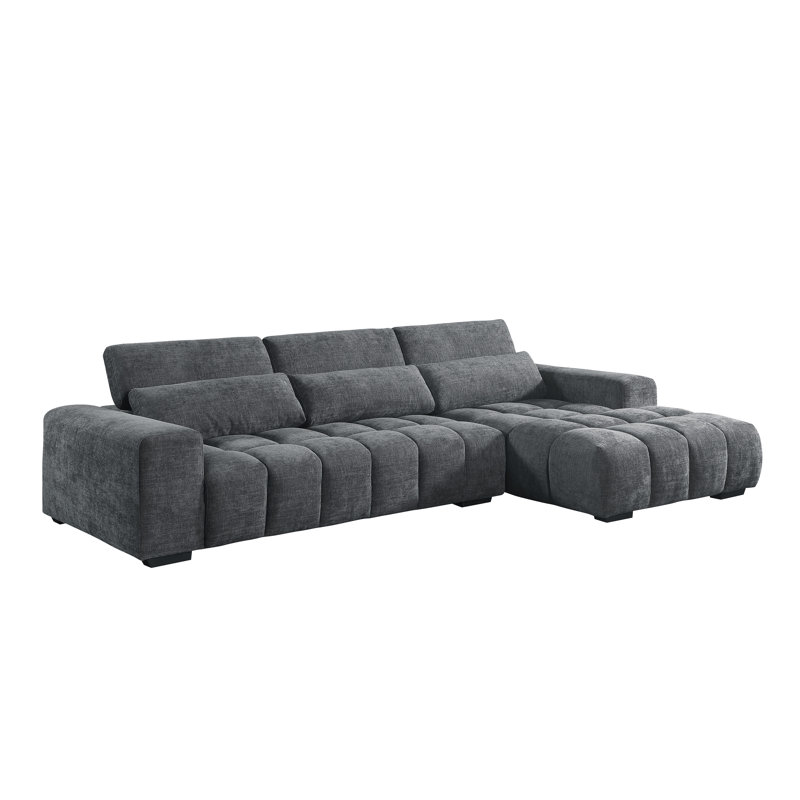 Canapé modulaire Buchheit avec méridienne orientée vers la droite en tissu chenille, Gris foncé